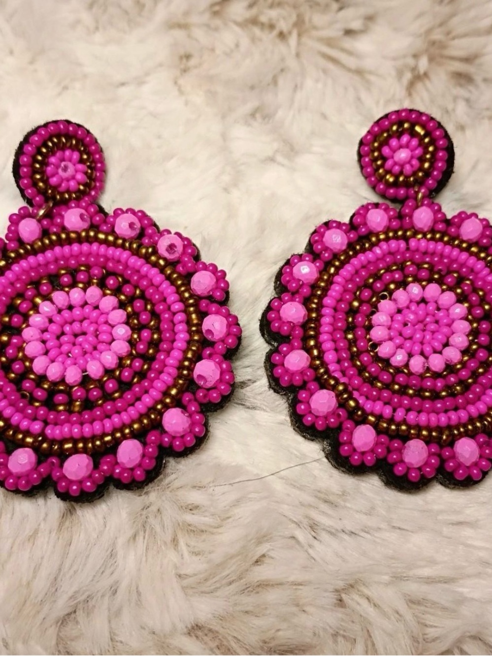 Handmade Pink Beaded Statement Earrings